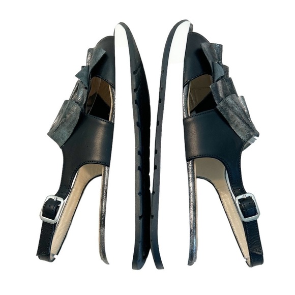 Michele Lopriore Milano Silver Ruffle Black Leather Sandals Platform US 6.5 - Picture 4 of 7